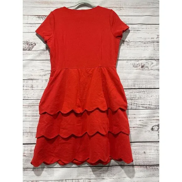 Boden Layer Scalloped Ruffle Dress Mini Women's Size 12L Red Short Sleeve - Picture 3 of 7